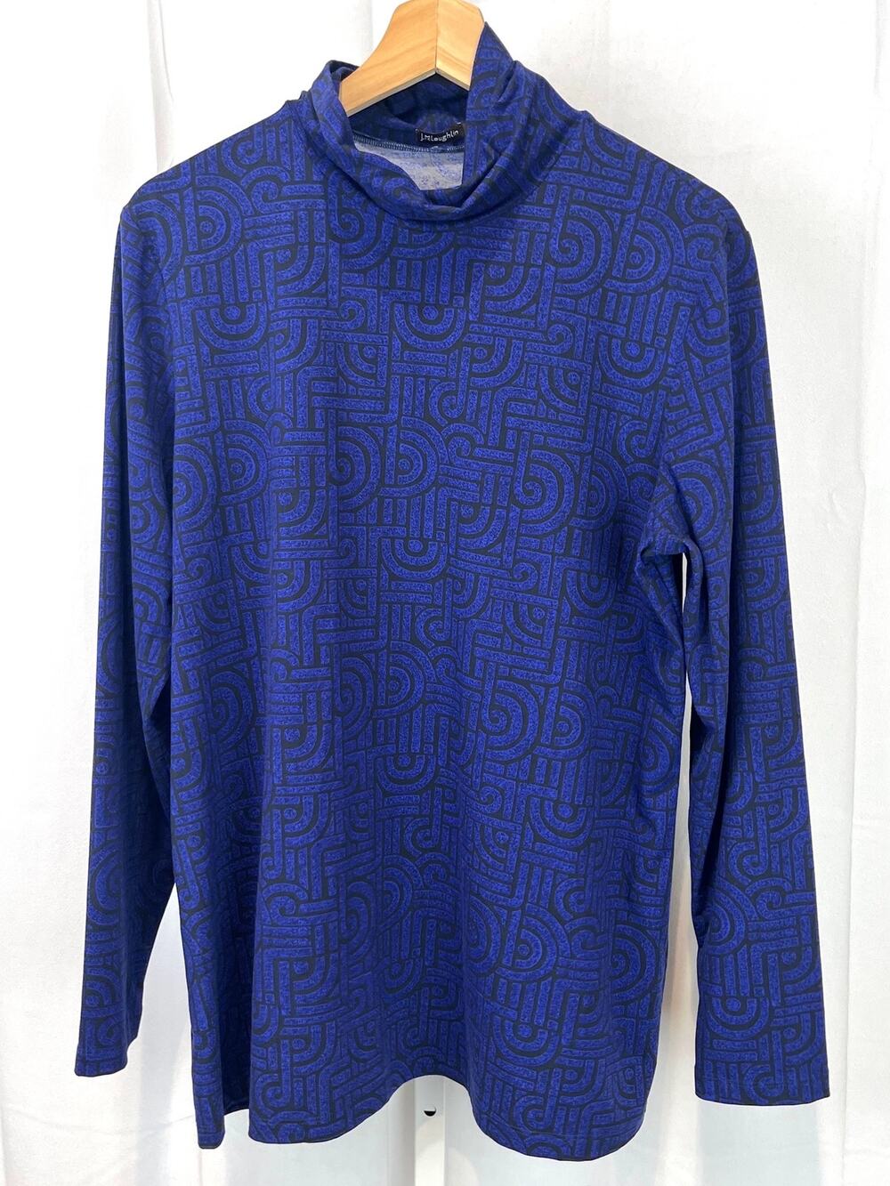 J. MCLAUGHLIN Geometric Printed Turtleneck Top Long Sleeve Stretch Blue Size XL